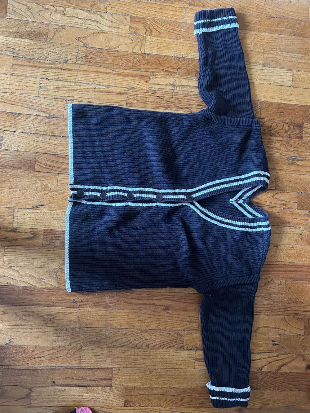 Women’s Navy Knit Cardigan with Light Blue Trim